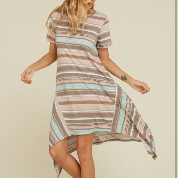 (LAST ONE) Asymmetrical Midi Striped Slip Dress - Picture 3 of 4